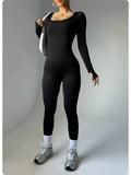 Women's one-piece yoga suit black jumpsuit long sleeved