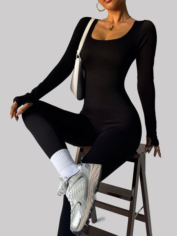 Women's one-piece yoga suit black jumpsuit long sleeved
